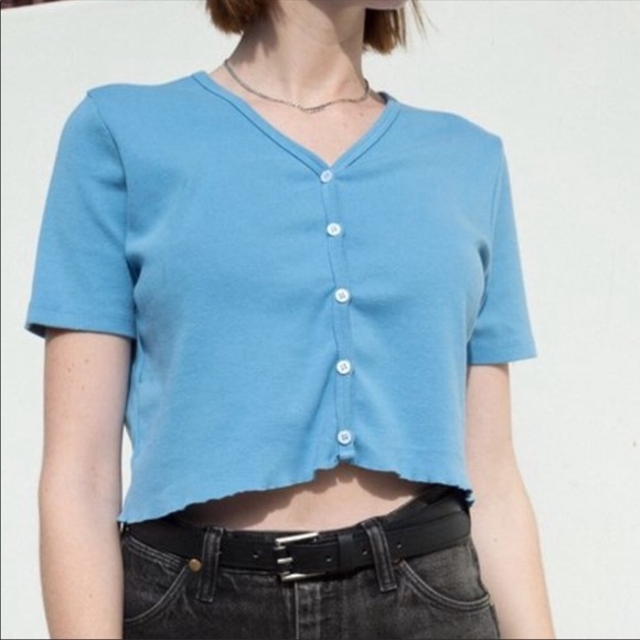 brandy melville cropped blue button up top - Picture 1 of 3